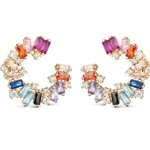 Multi-Color CZ Open Circle Stud Earrings in Gold